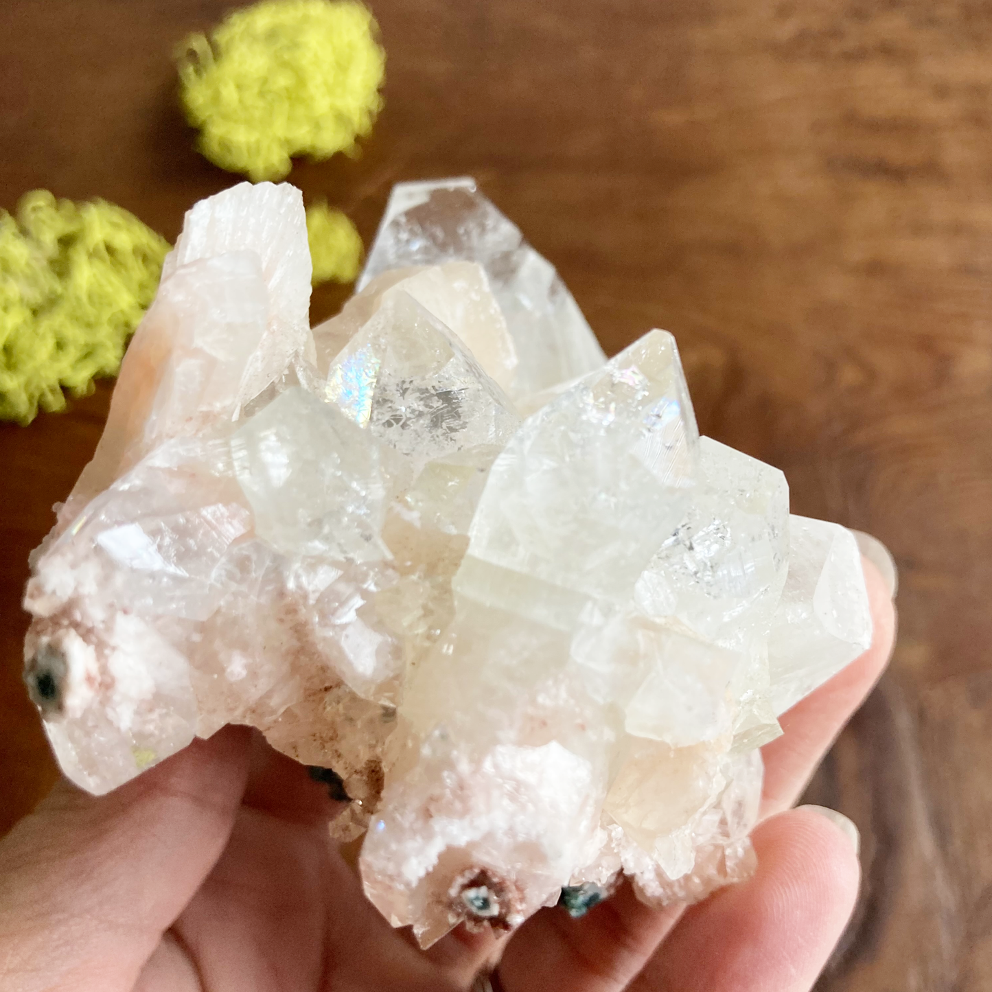 Top Quality Clear Apophyllite Large Crystal Cluster with Peach Stillbite