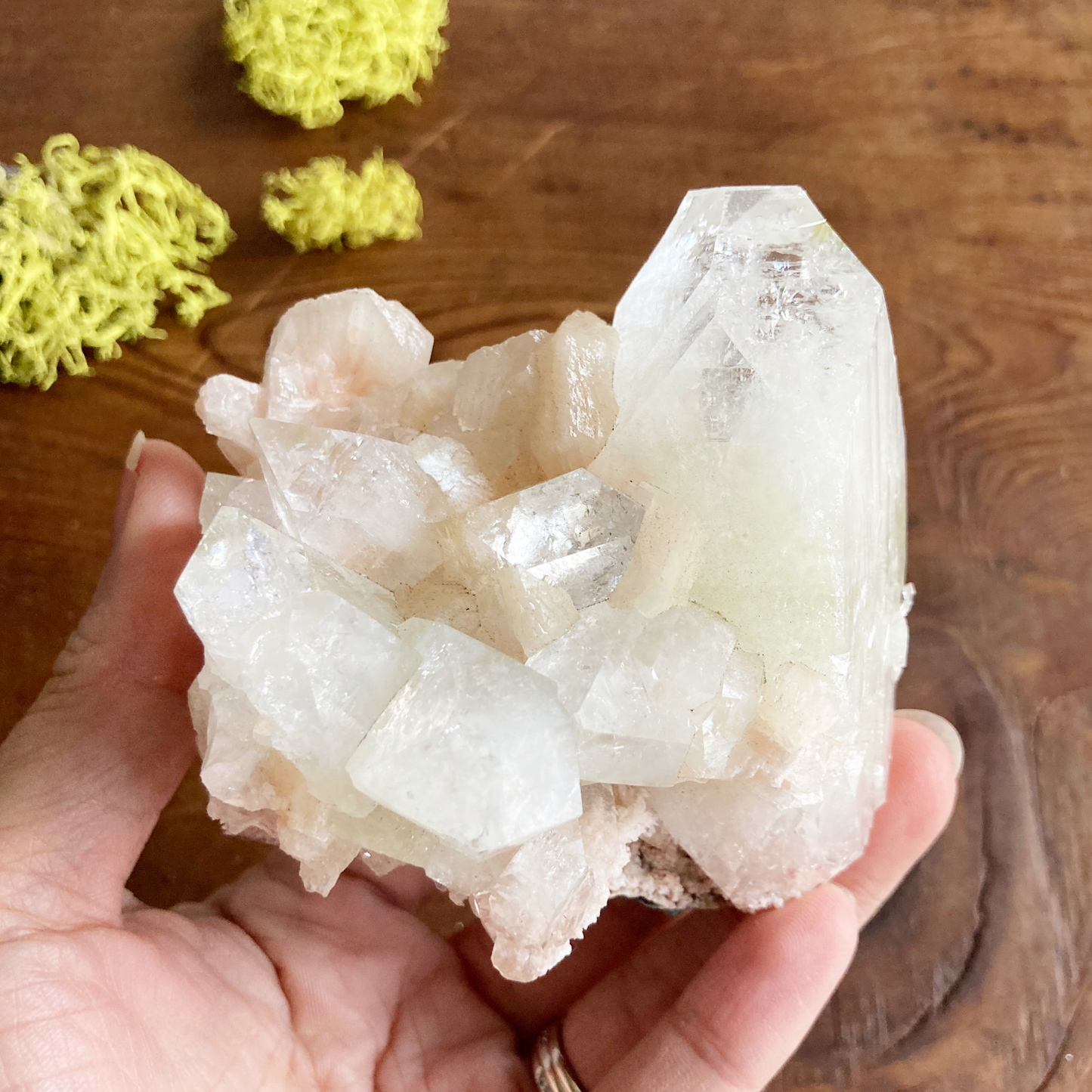 Top Quality Clear Apophyllite Large Crystal Cluster with Peach Stillbite