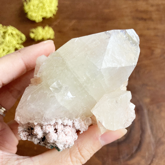 Top Quality Clear Apophyllite Large Crystal Cluster with Peach Stillbite