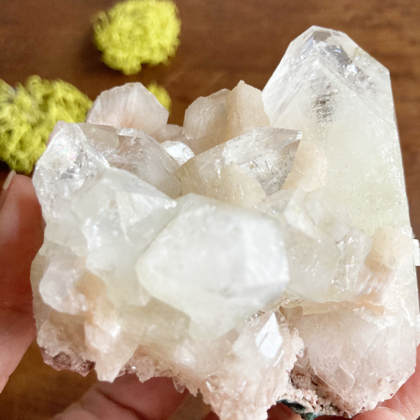 Top Quality Clear Apophyllite Large Crystal Cluster with Peach Stillbite