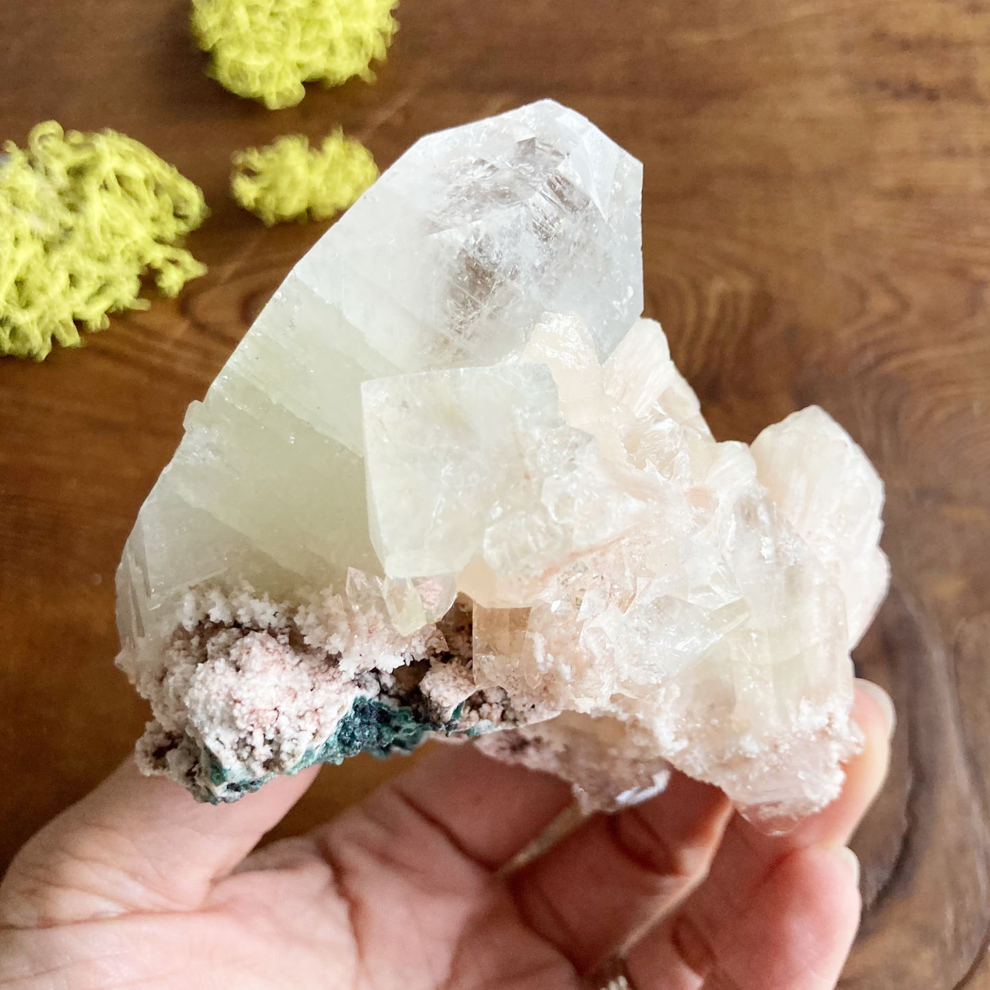 Top Quality Clear Apophyllite Large Crystal Cluster with Peach Stillbite