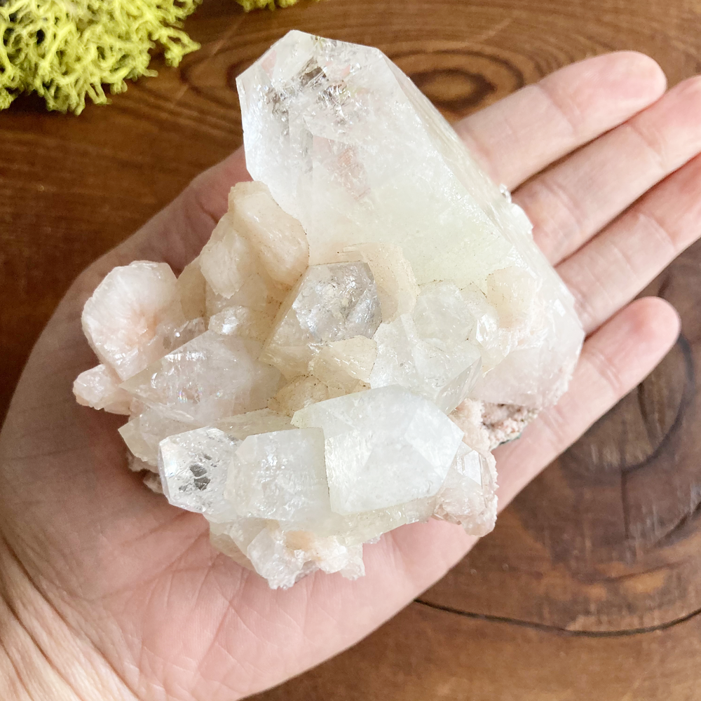 Top Quality Clear Apophyllite Large Crystal Cluster with Peach Stillbite
