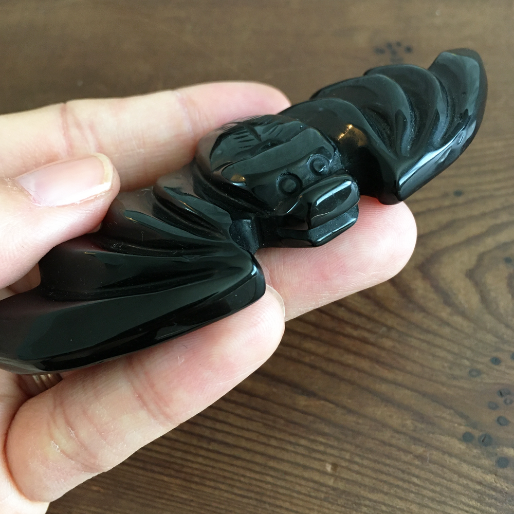 Black Obsidian Bat Incense Holder