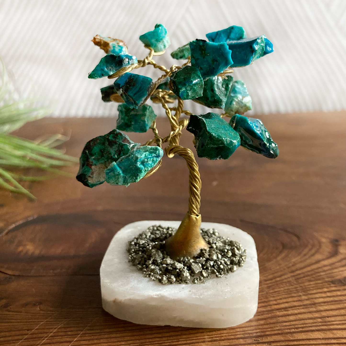 Chrysocolla Tree with Pyrite and White Onyx Base