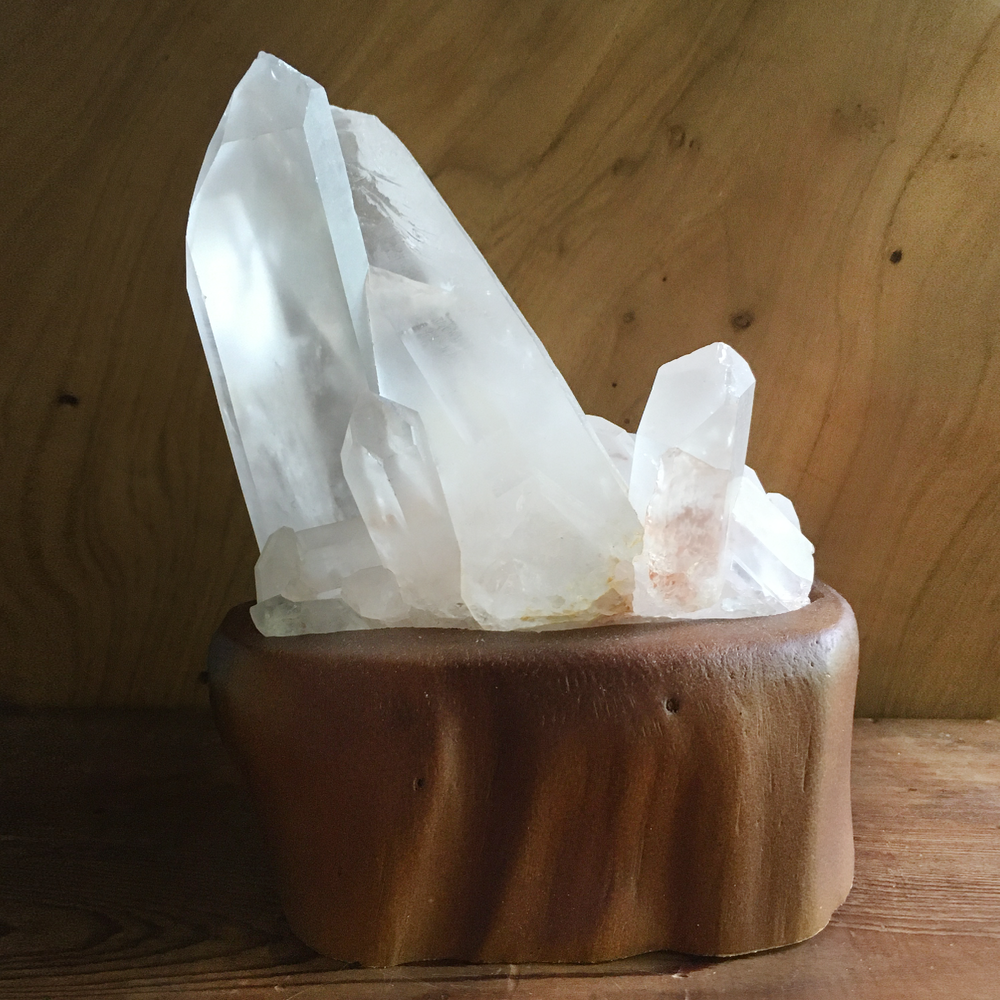 5.75" Rough Brazilian Clear Quartz Cluster in Removable Wood Stand Display #D1