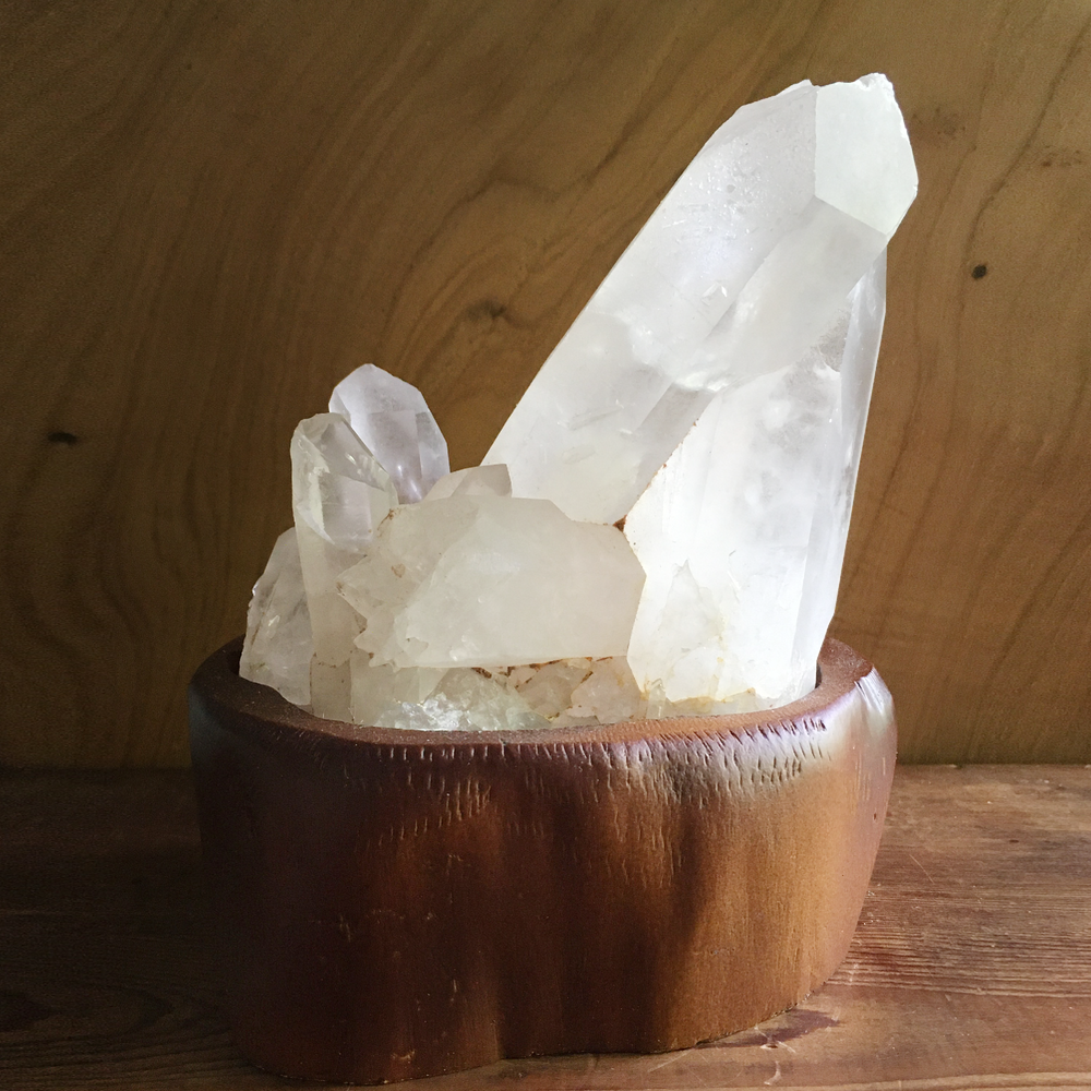 5.75" Rough Brazilian Clear Quartz Cluster in Removable Wood Stand Display #D1