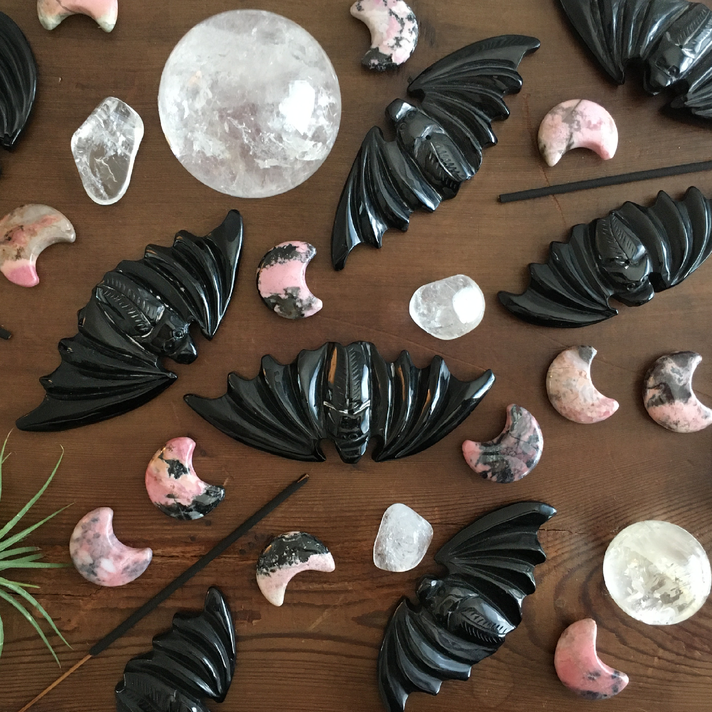 Hand-Carved Rhodonite Moon