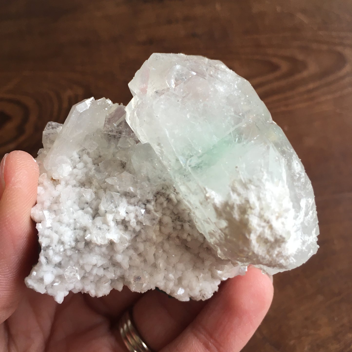 Special Natural Clear and Green Apophyllite Crystal Cluster with Scolecite