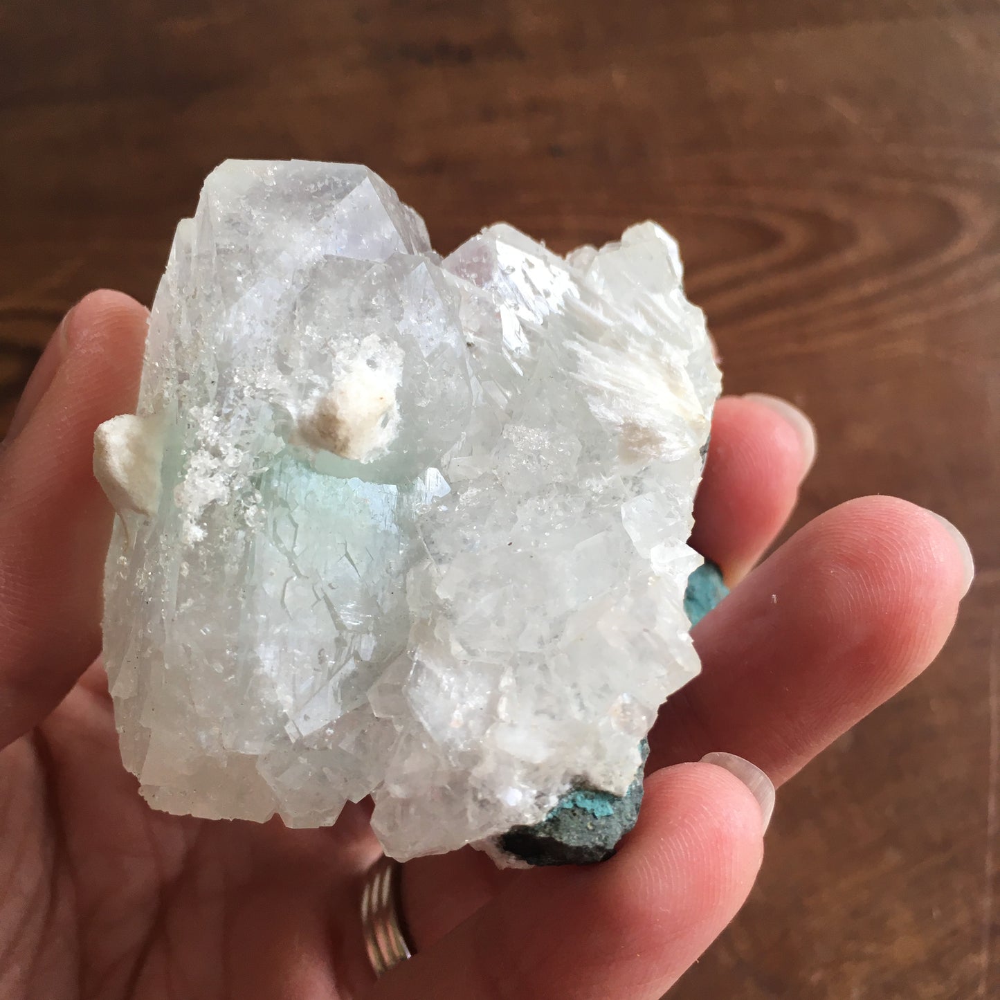 Special Natural Clear and Green Apophyllite Crystal Cluster with Scolecite