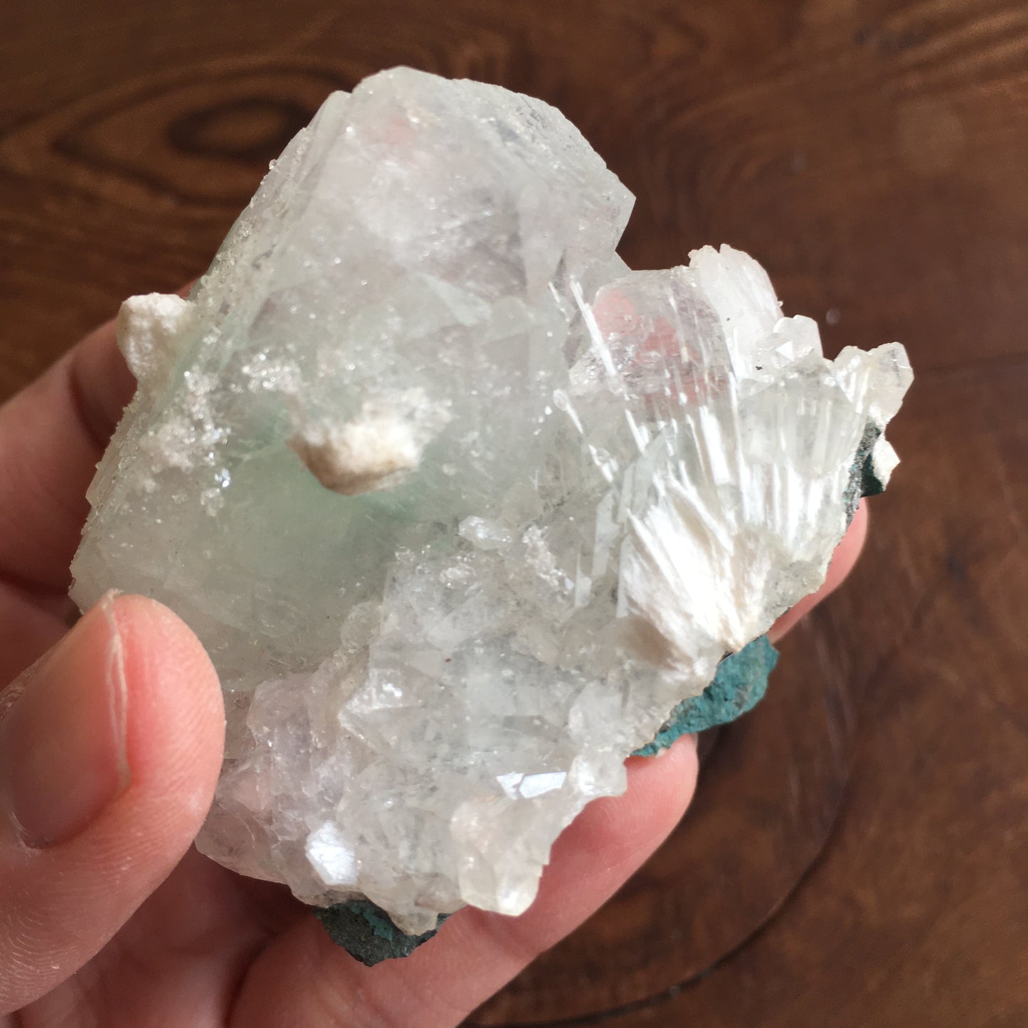 Special Natural Clear and Green Apophyllite Crystal Cluster with Scolecite