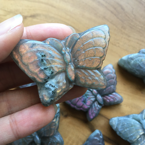 Hand-Carved Purple Orange Labradorite Butterfly
