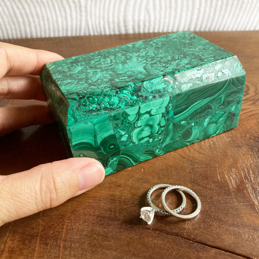 BEVEL EDGE 4" Real Malachite Box #B