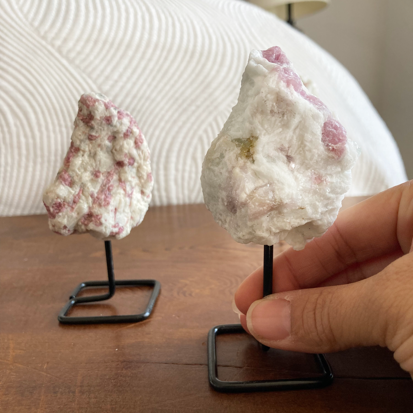 ONE Raw Pink Tourmaline On Wire Stand