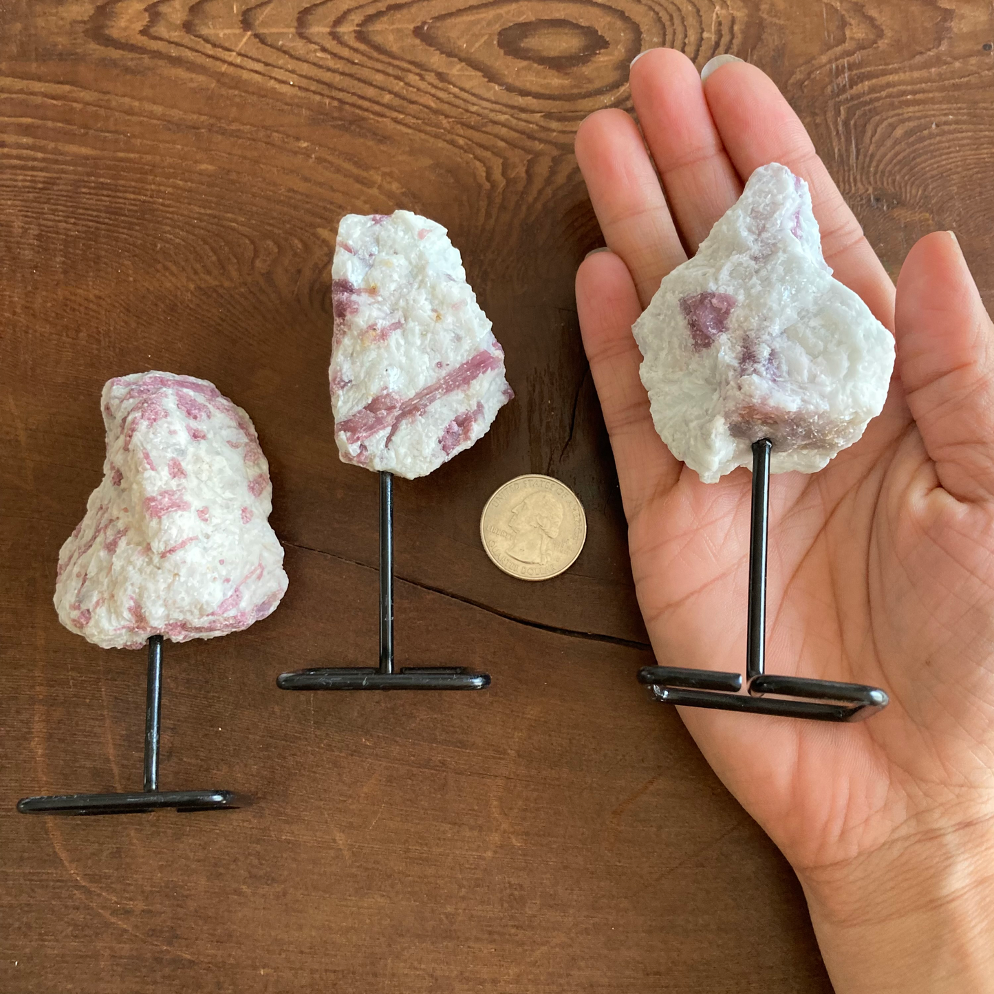 ONE Raw Pink Tourmaline On Wire Stand