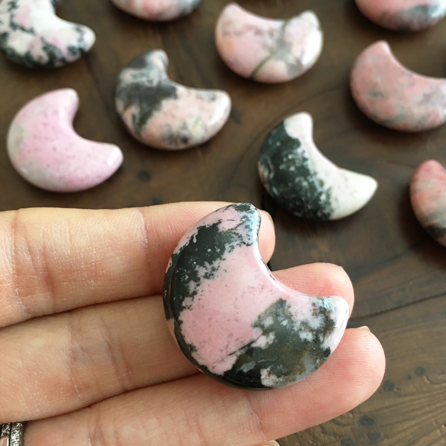 Hand-Carved Rhodonite Moon